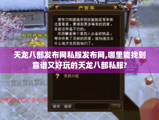 天龙八部发布网私服发布网,哪里能找到靠谱又好玩的天龙八部私服?