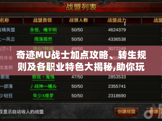 奇迹MU战士加点攻略、转生规则及各职业特色大揭秘,助你玩出传奇！