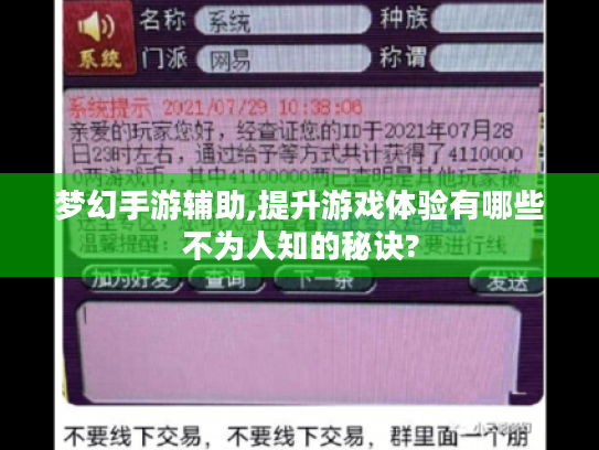 梦幻手游辅助,提升游戏体验有哪些不为人知的秘诀? 梦幻手游辅助,提升游戏体验有哪些不为人知的秘诀?