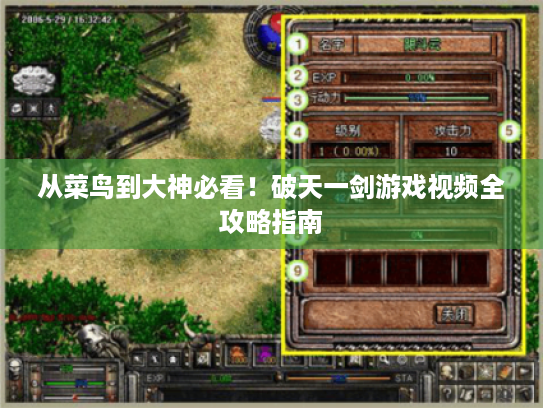 从菜鸟到大神必看！破天一剑游戏视频全攻略指南