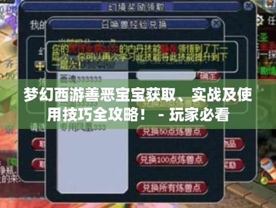 梦幻西游善恶宝宝获取、实战及使用技巧全攻略！ - 玩家必看