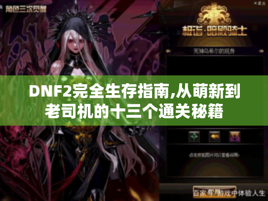 DNF2完全生存指南,从萌新到老司机的十三个通关秘籍