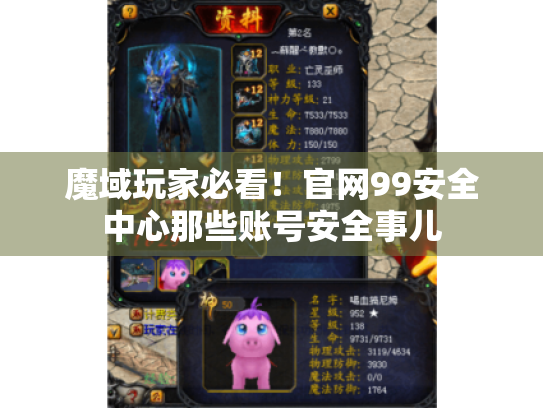 魔域玩家必看！官网99安全中心那些账号安全事儿