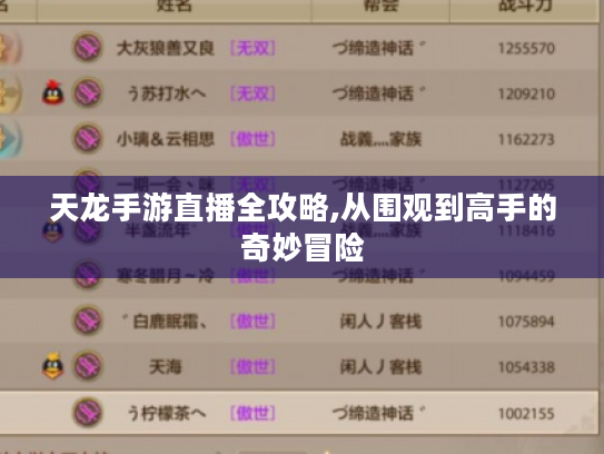 天龙手游直播全攻略,从围观到高手的奇妙冒险 天龙手游直播全攻略,从围观到高手的奇妙冒险