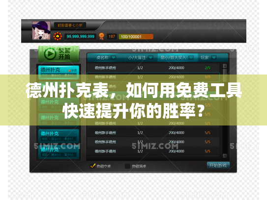 德州扑克表，如何用免费工具快速提升你的胜率？