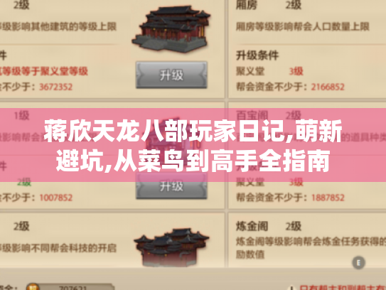 蒋欣天龙八部玩家日记,萌新避坑,从菜鸟到高手全指南