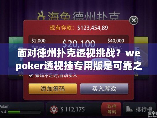 面对德州扑克透视挑战？wepoker透视挂专用版是可靠之选吗？