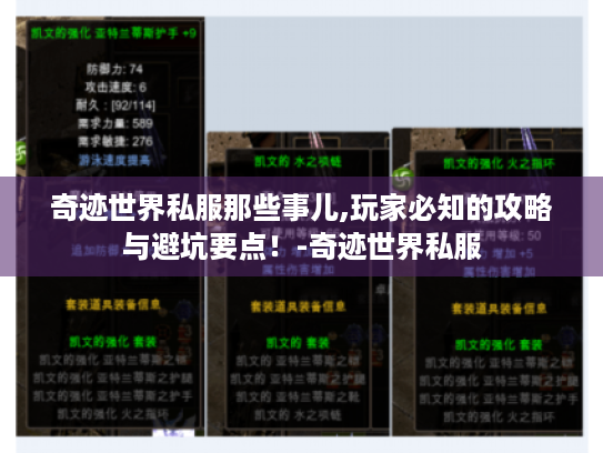 奇迹世界私服那些事儿,玩家必知的攻略与避坑要点！-奇迹世界私服