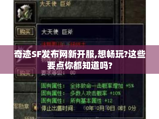 奇迹SF发布网新开服,想畅玩?这些要点你都知道吗?