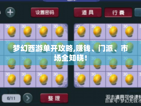 梦幻西游单开攻略,赚钱、门派、市场全知晓！