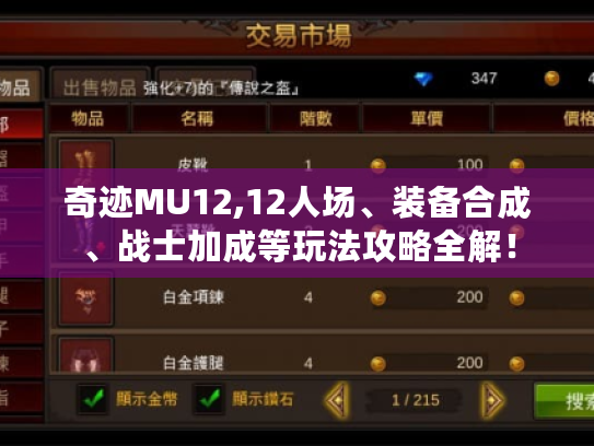奇迹MU12,12人场、装备合成、战士加成等玩法攻略全解！