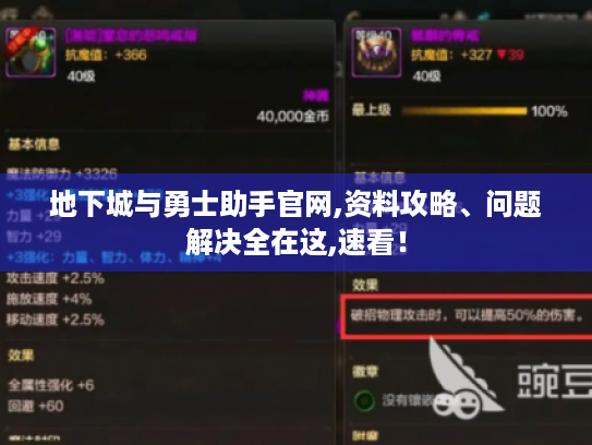 地下城与勇士助手官网,资料攻略、问题解决全在这,速看！