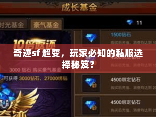 奇迹sf 超变，玩家必知的私服选择秘笈？