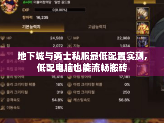 地下城与勇士私服最低配置实测,低配电脑也能流畅搬砖