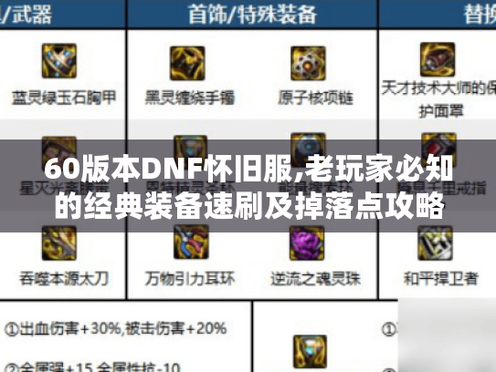 60版本DNF怀旧服,老玩家必知的经典装备速刷及掉落点攻略！