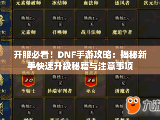 开服必看！DNF手游攻略：揭秘新手快速升级秘籍与注意事项