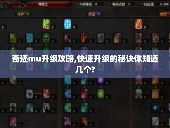 奇迹mu升级攻略,快速升级的秘诀你知道几个? 奇迹mu升级攻略,快速升级的秘诀你知道几个?