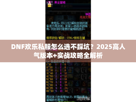 DNF欢乐私服怎么选不踩坑？2025高人气版本+实战攻略全解析