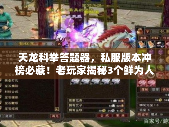 天龙科举答题器，私服版本冲榜必藏！老玩家揭秘3个鲜为人知的实战技巧