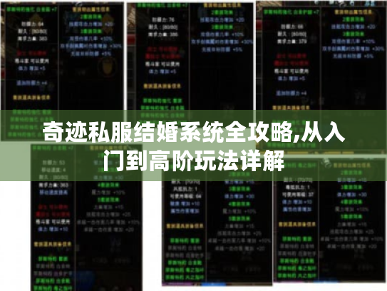 奇迹私服结婚系统全攻略,从入门到高阶玩法详解