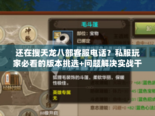 还在搜天龙八部客服电话？私服玩家必看的版本挑选+问题解决实战干货