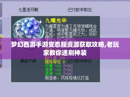 梦幻西游手游变态服资源获取攻略,老玩家教你速刷神装