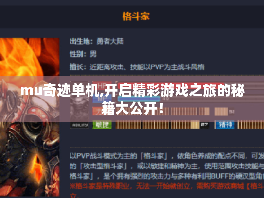 mu奇迹单机,开启精彩游戏之旅的秘籍大公开! mu奇迹单机,开启精彩游戏之旅的秘籍大公开!