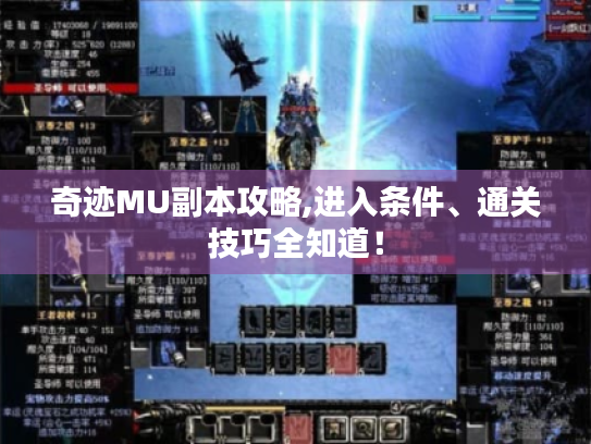 奇迹MU副本攻略,进入条件、通关技巧全知道！