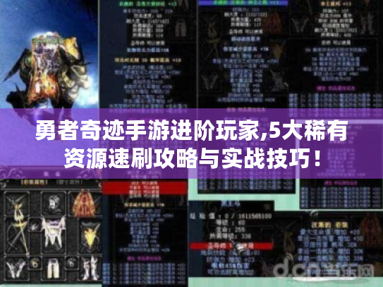 勇者奇迹手游进阶玩家,5大稀有资源速刷攻略与实战技巧！