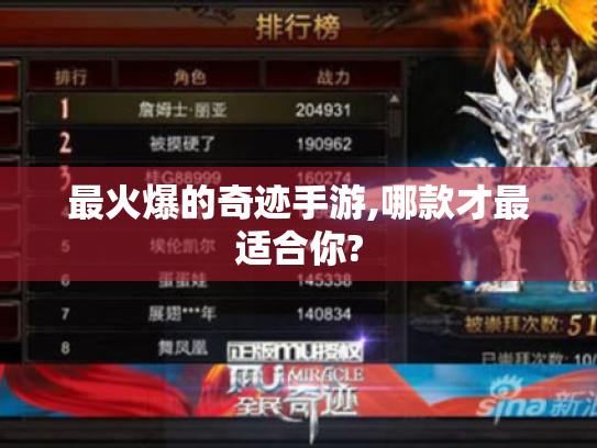 最火爆的奇迹手游,哪款才最适合你?