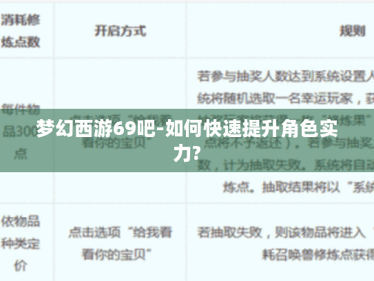 梦幻西游69吧-如何快速提升角色实力?