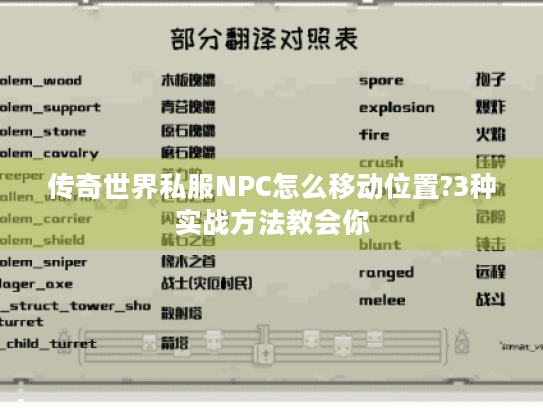 传奇世界私服NPC怎么移动位置?3种实战方法教会你