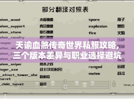 天谕血煞传奇世界私服攻略,三个版本差异与职业选择避坑指南