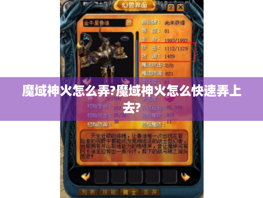 魔域神火怎么弄?魔域神火怎么快速弄上去?