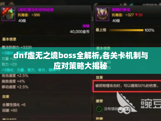 dnf虚无之境boss全解析,各关卡机制与应对策略大揭秘 dnf虚无之境boss全解析,各关卡机制与应对策略大揭秘