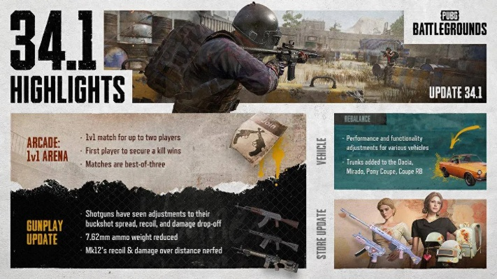 PUBG34.1版更新,新街机1对1竞技场,这些优化你知道吗?