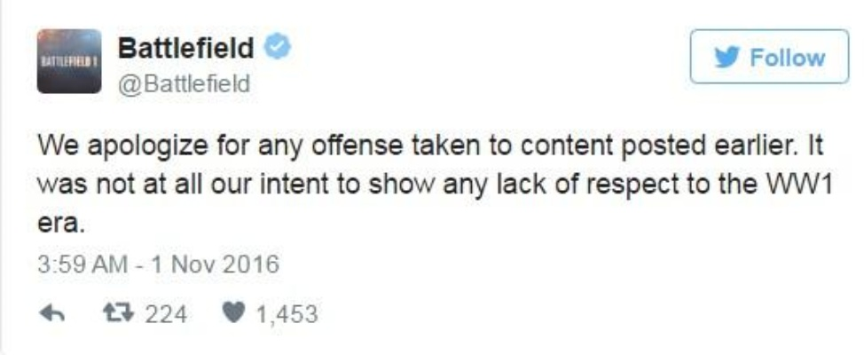 官方道歉加码,战地1删推风波引发玩家热议 官方道歉加码,战地1删推风波引发玩家热议