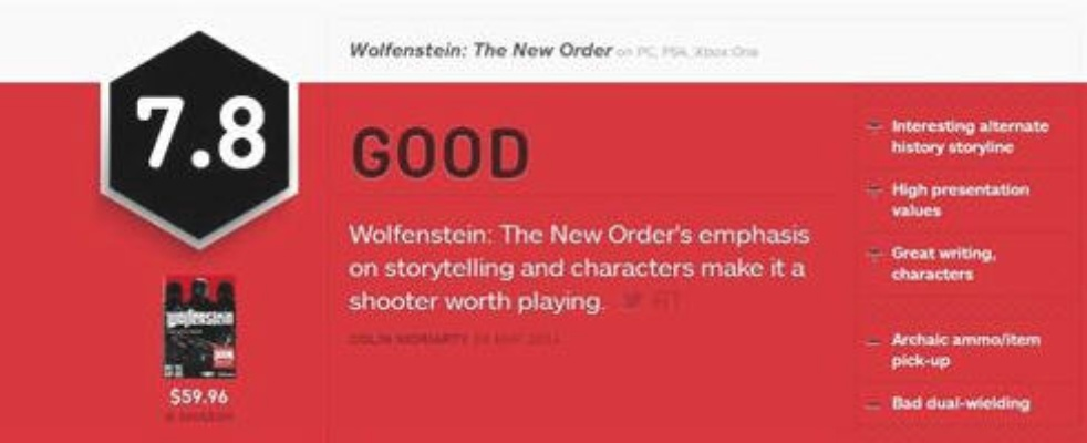 《德军总部：新秩序》IGN评分7.8，游戏品质均衡创新力显卓越